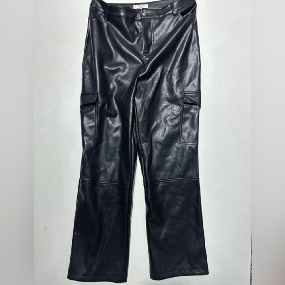 Coachella Fit Bagatelle Black Vegan Leather Cargo Pants